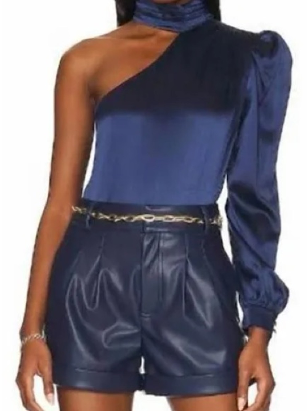 Generation Love Electric Blue One-Shoulder Satin Blouse